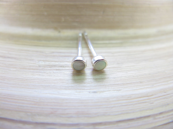 Mother of Pearl Tiny 3mm Minimalist Stud Earrings in 925 Sterling Silver