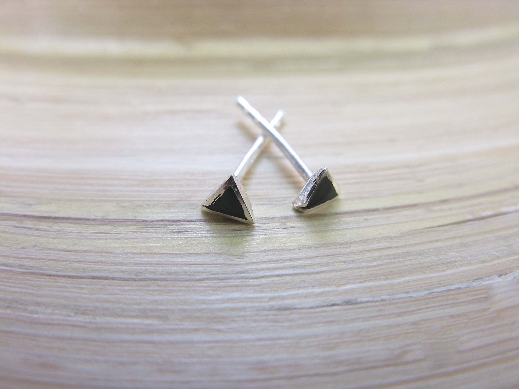 Onyx 3mm Tiny Triangle Stud Earrings in 925 Sterling Silver