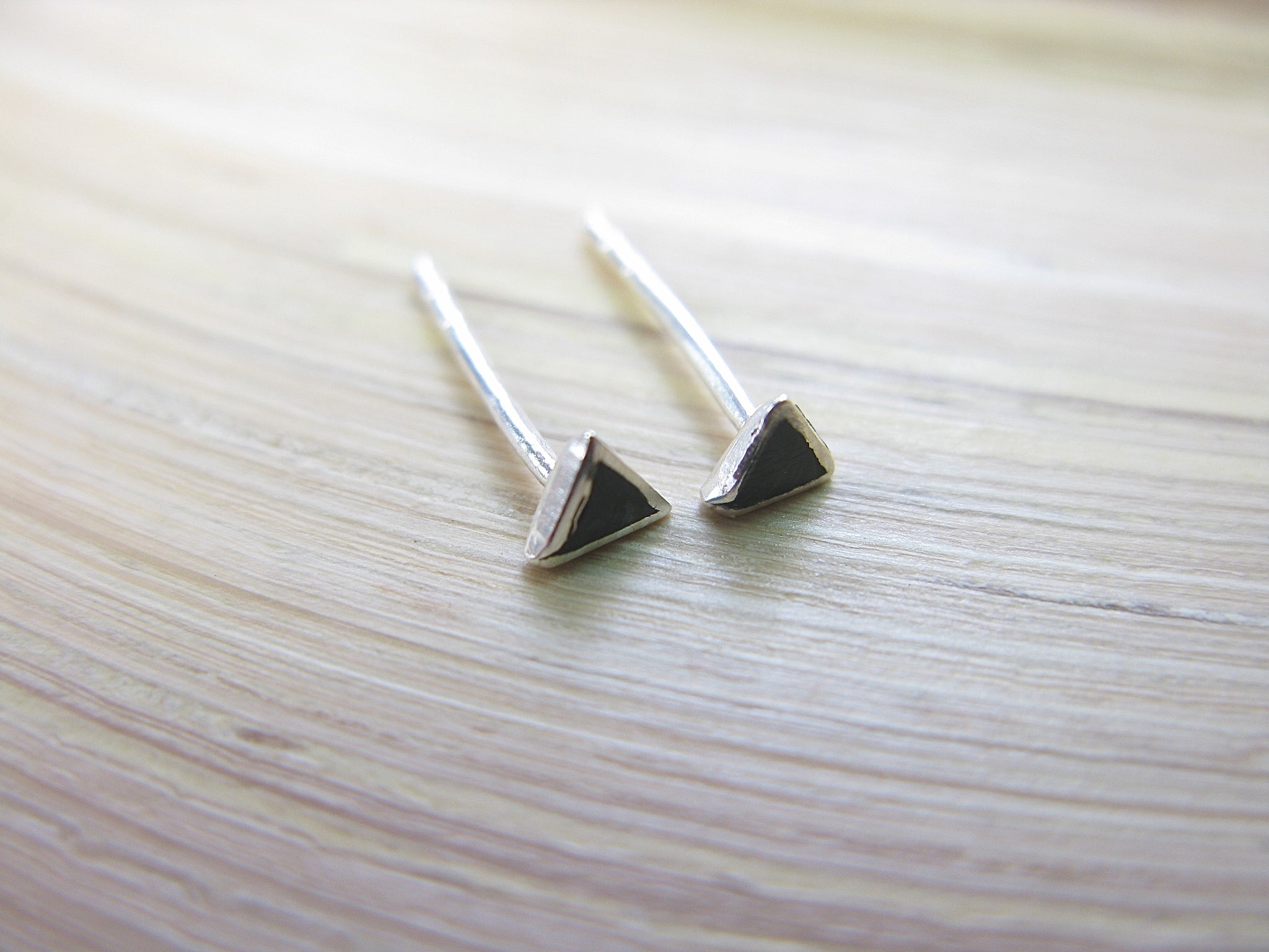 Onyx 3mm Tiny Triangle Stud Earrings in 925 Sterling Silver