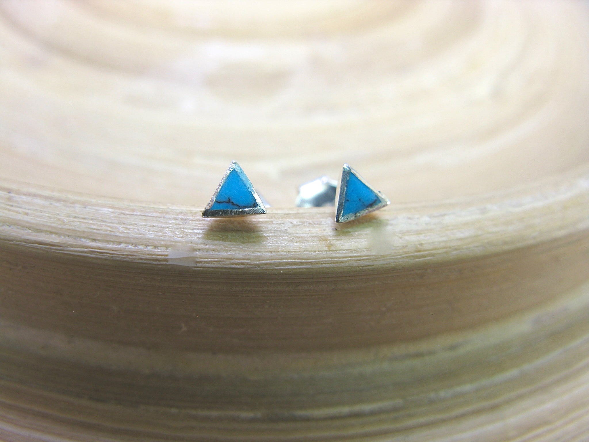 Turquoise 3mm Tiny Triangle Stud Earrings in 925 Sterling Silver
