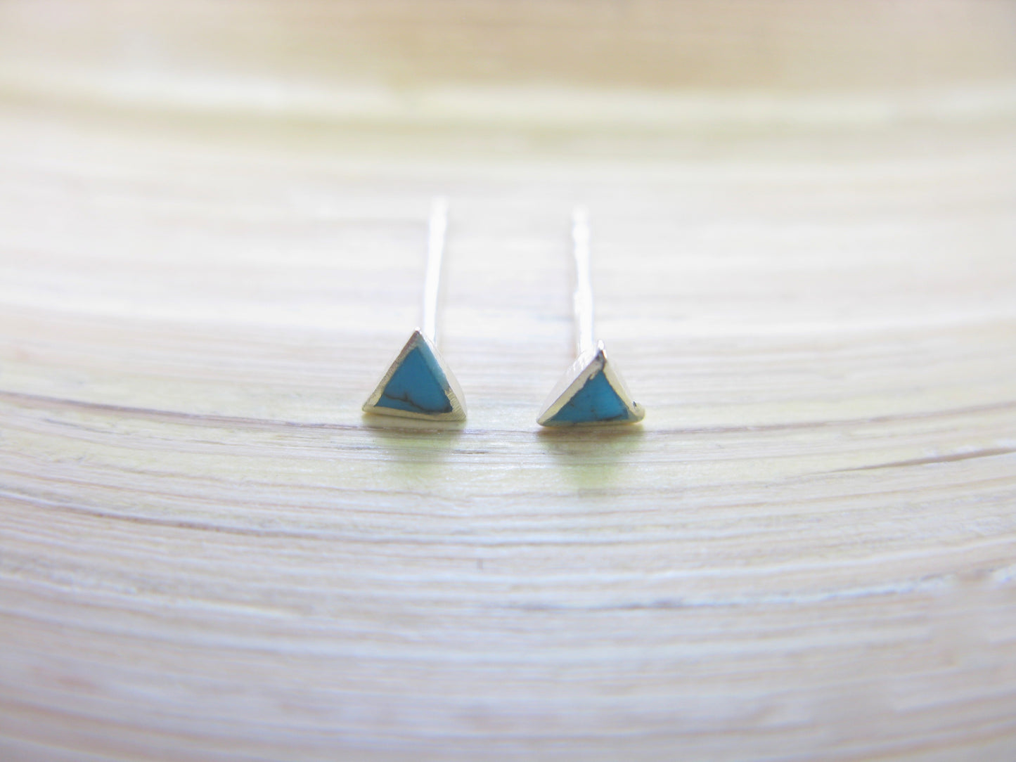 Turquoise 3mm Tiny Triangle Stud Earrings in 925 Sterling Silver