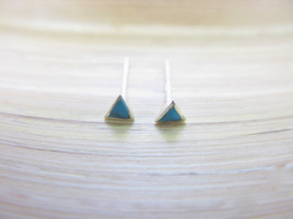 Turquoise 3mm Tiny Triangle Stud Earrings in 925 Sterling Silver