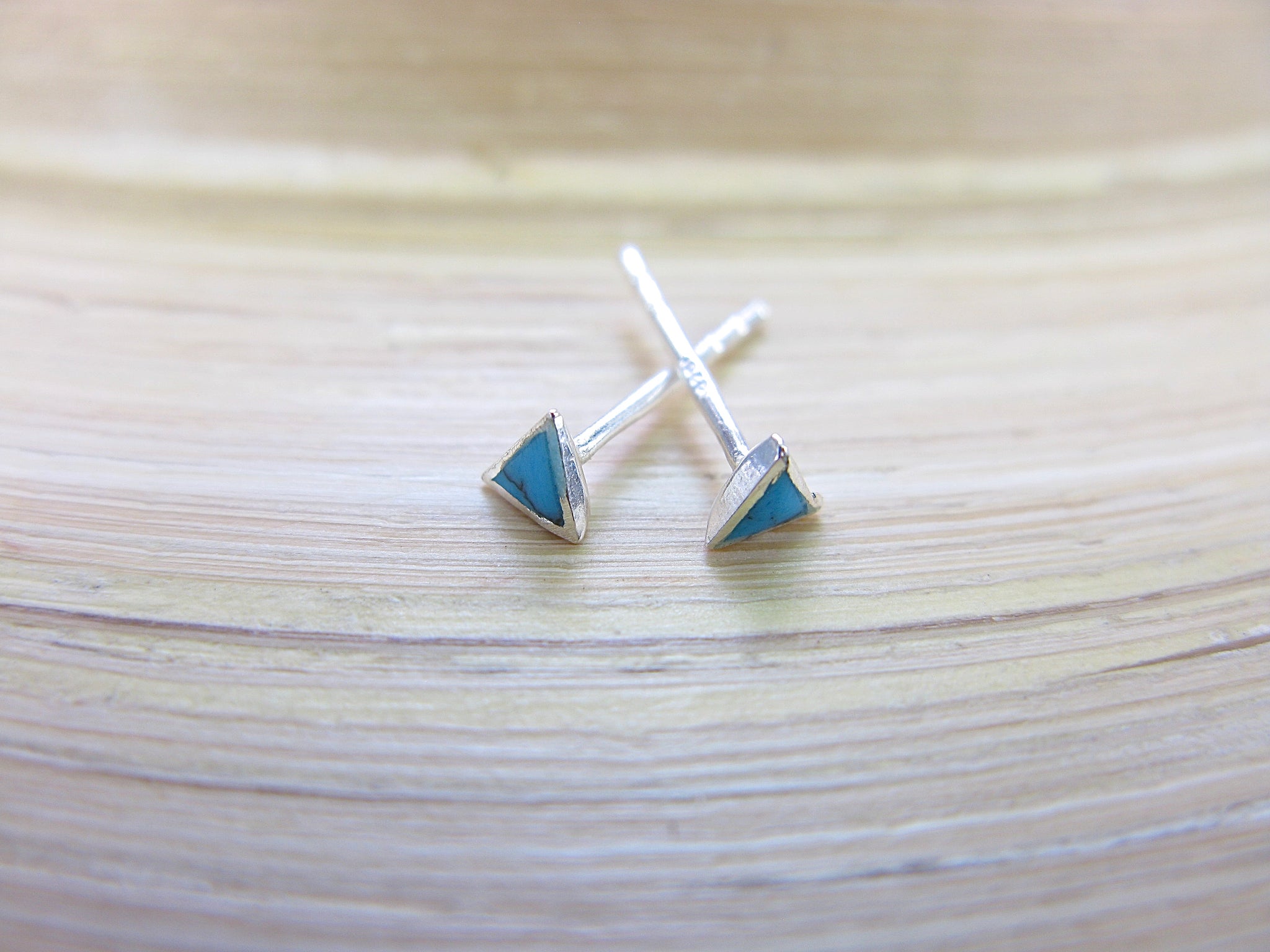 Turquoise 3mm Tiny Triangle Stud Earrings in 925 Sterling Silver