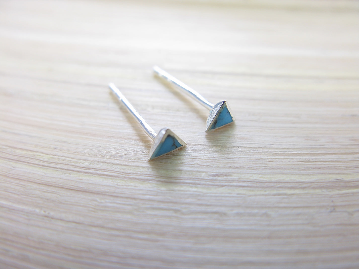 Turquoise 3mm Tiny Triangle Stud Earrings in 925 Sterling Silver