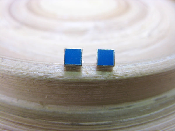 Square Turquoise 4mm Minimalist Stud Earrings in 925 Sterling Silver