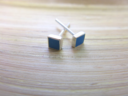 Square Turquoise 4mm Minimalist Stud Earrings in 925 Sterling Silver