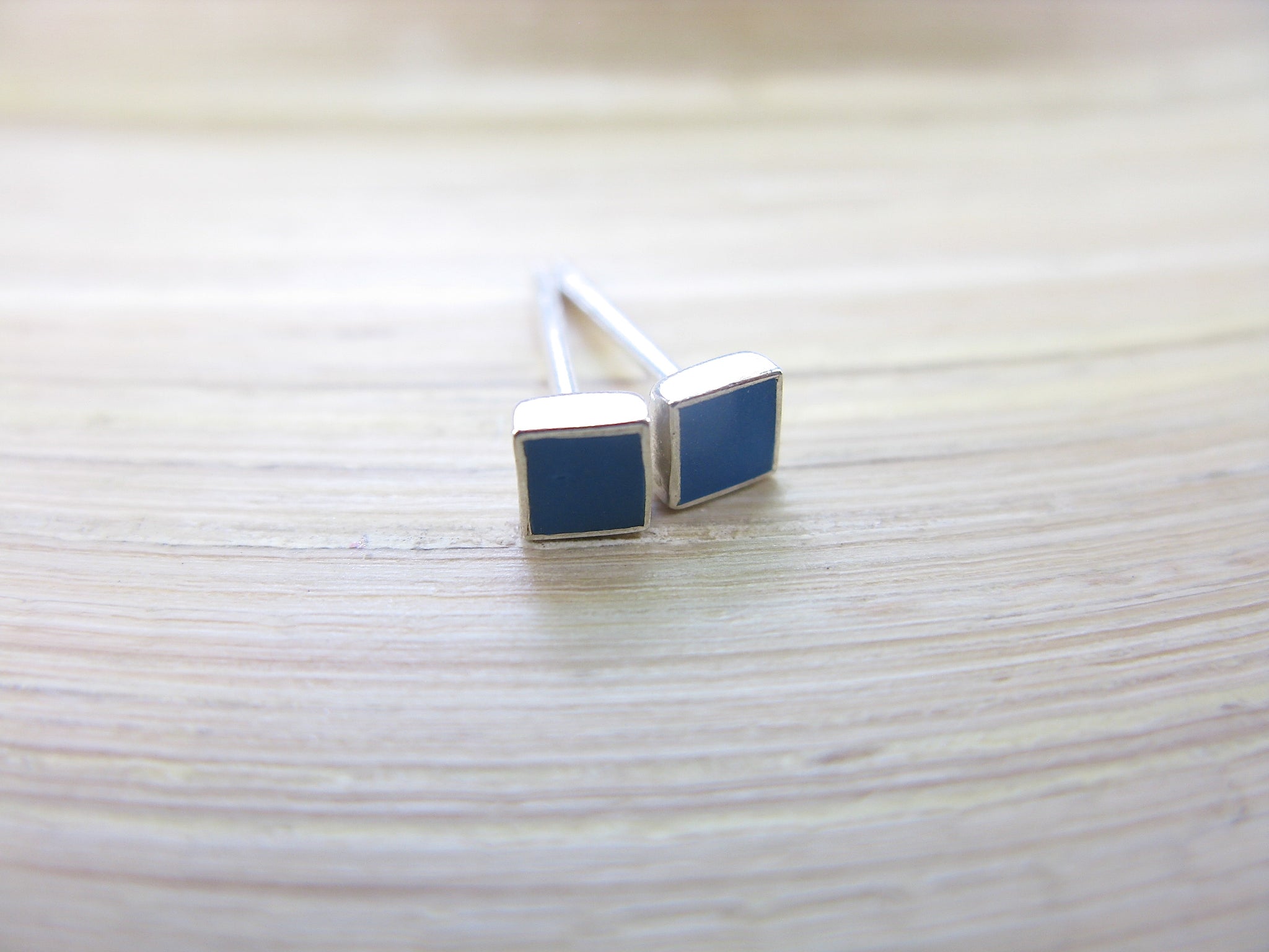 Square Turquoise 4mm Minimalist Stud Earrings in 925 Sterling Silver