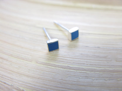 Square Turquoise 4mm Minimalist Stud Earrings in 925 Sterling Silver