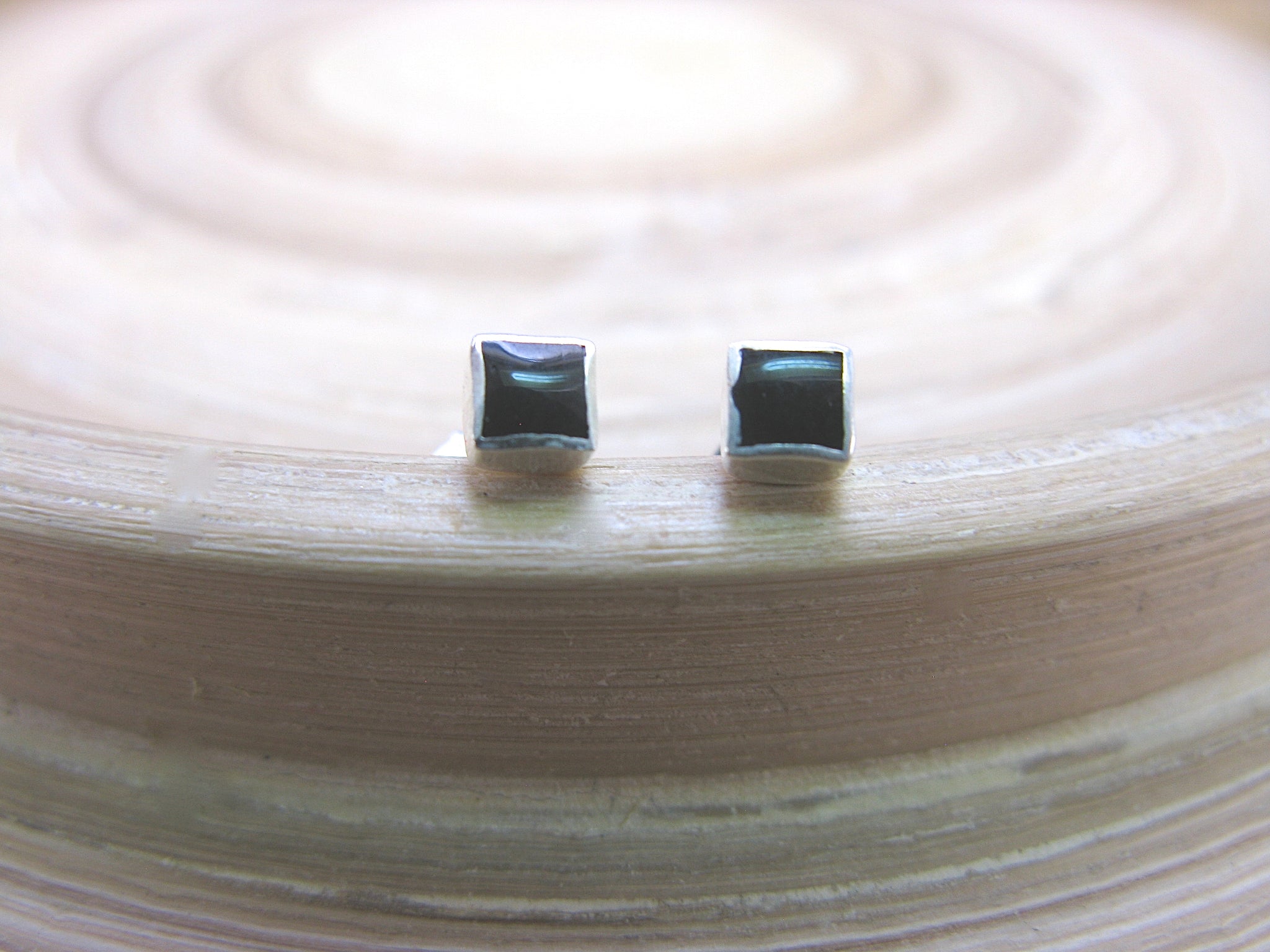Square Onyx 4mm Minimalist Stud Earrings in 925 Sterling Silver