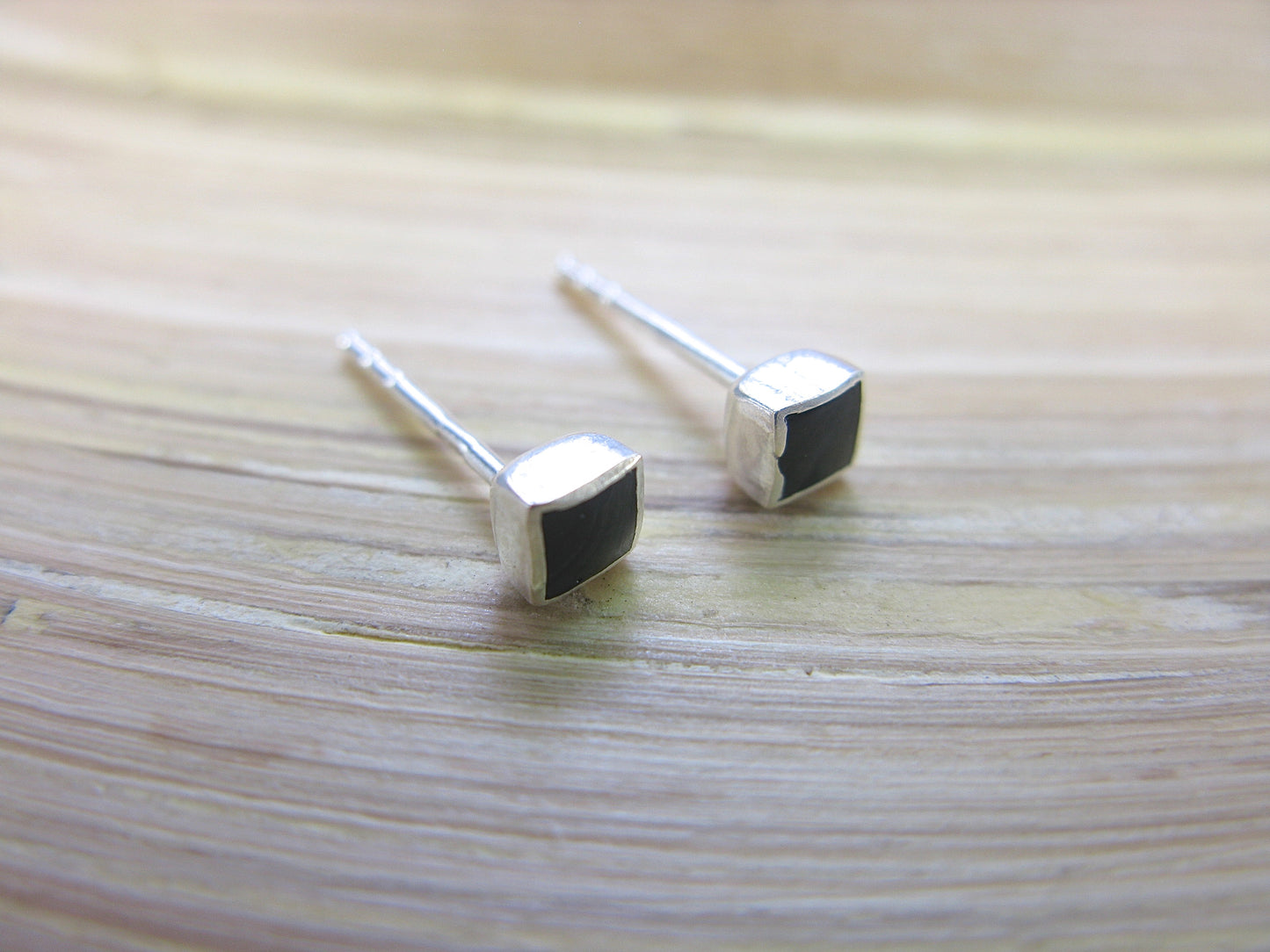 Square Onyx 4mm Minimalist Stud Earrings in 925 Sterling Silver