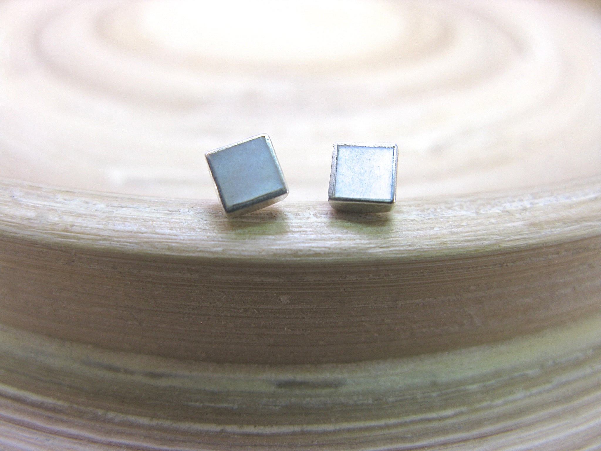Square Mother of Pearl 4mm Minimalist Stud Earrings in 925 Sterling Silver