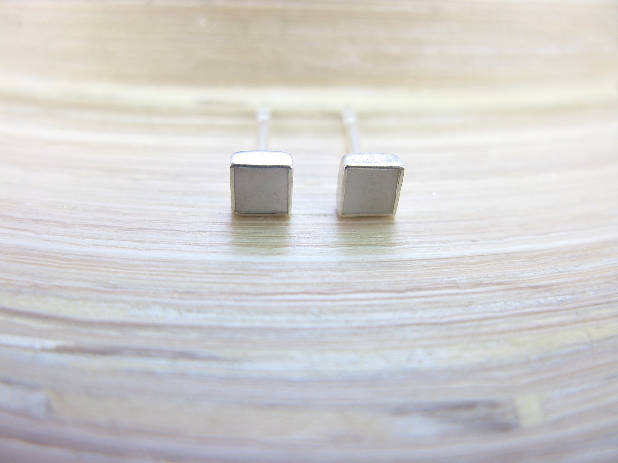 Square Mother of Pearl 4mm Minimalist Stud Earrings in 925 Sterling Silver