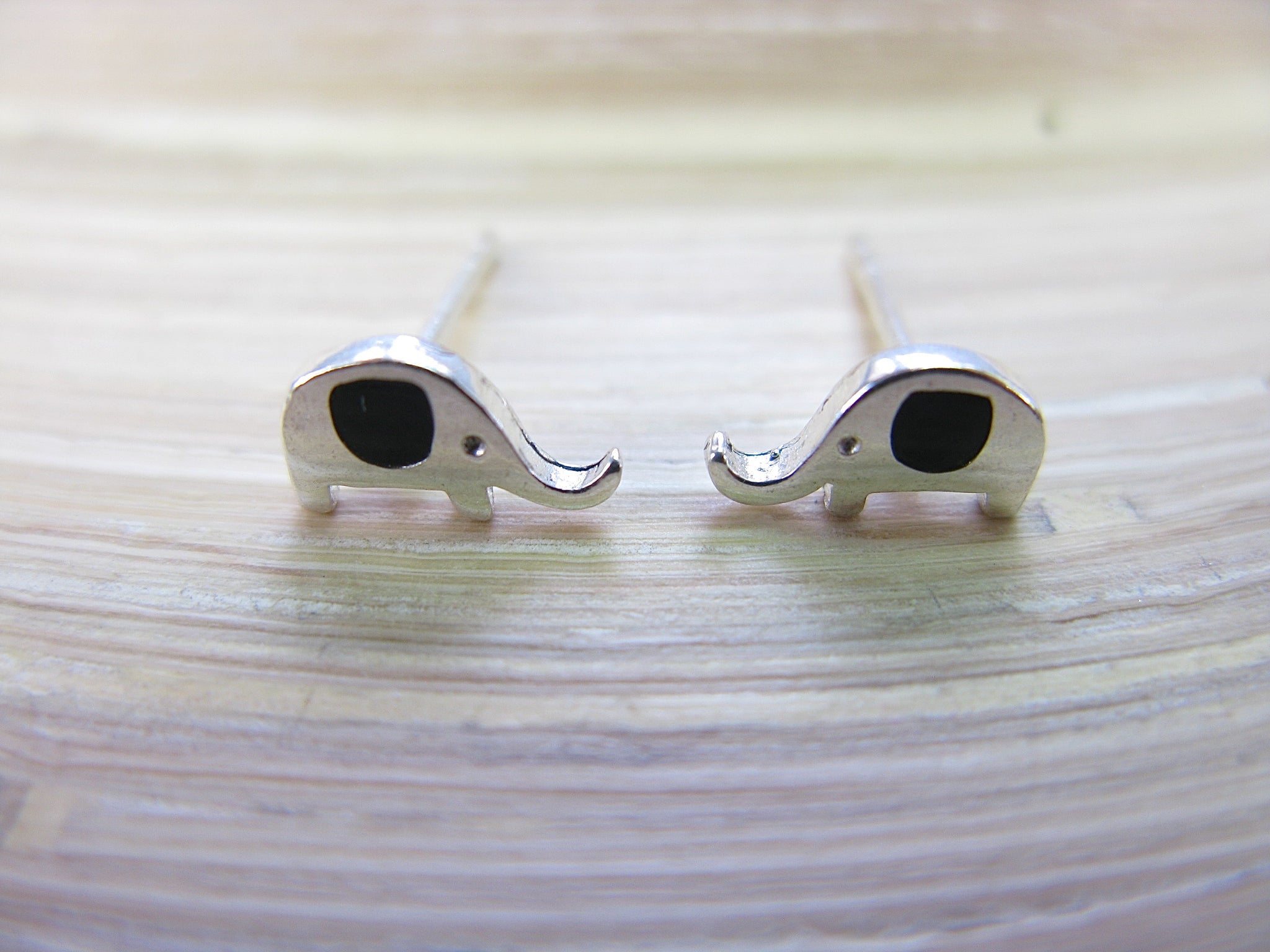 Elephant Onyx Stud Earrings in 925 Sterling Silver