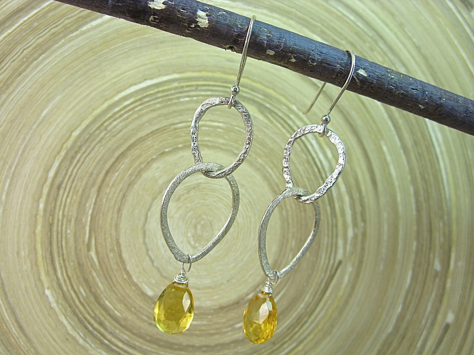 Citrine Hammered Dangle 925 Sterling Silver Earrings Earrings - Faith Owl