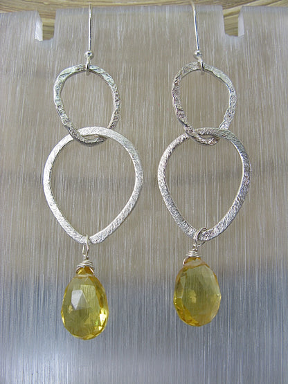 Citrine Hammered Dangle 925 Sterling Silver Earrings Earrings Faith Owl - Faith Owl