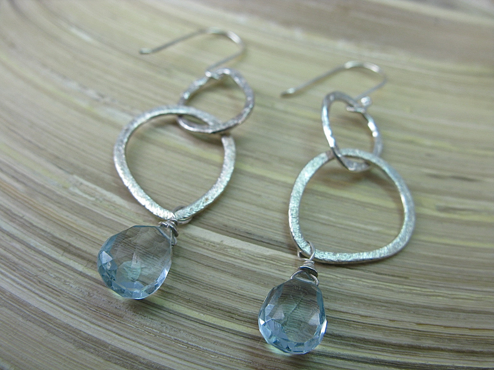 Blue Topaz Hammered Dangle 925 Sterling Silver Earrings Earrings - Faith Owl