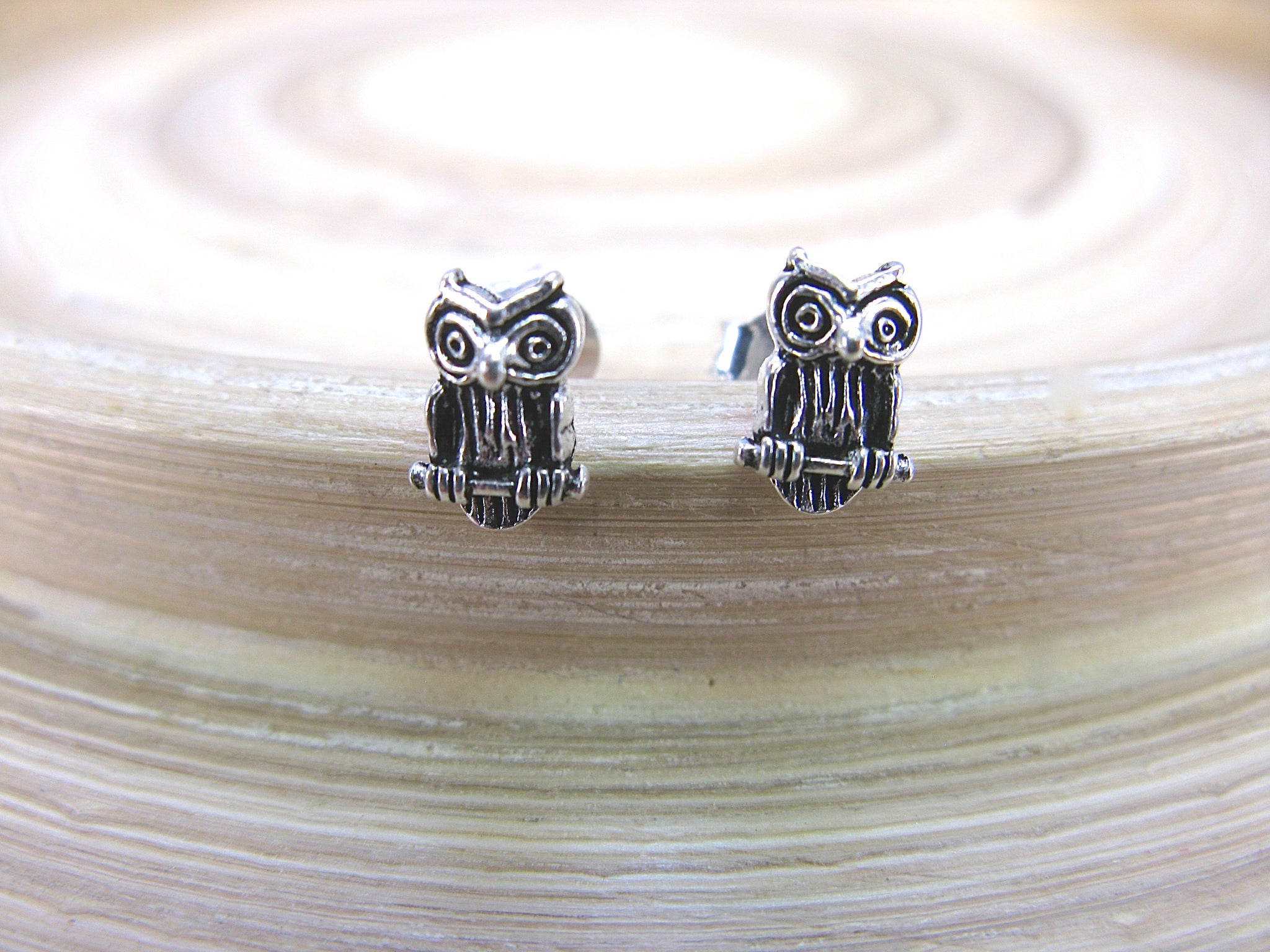 Owl Oxidized 925 Sterling Silver Stud Earrings