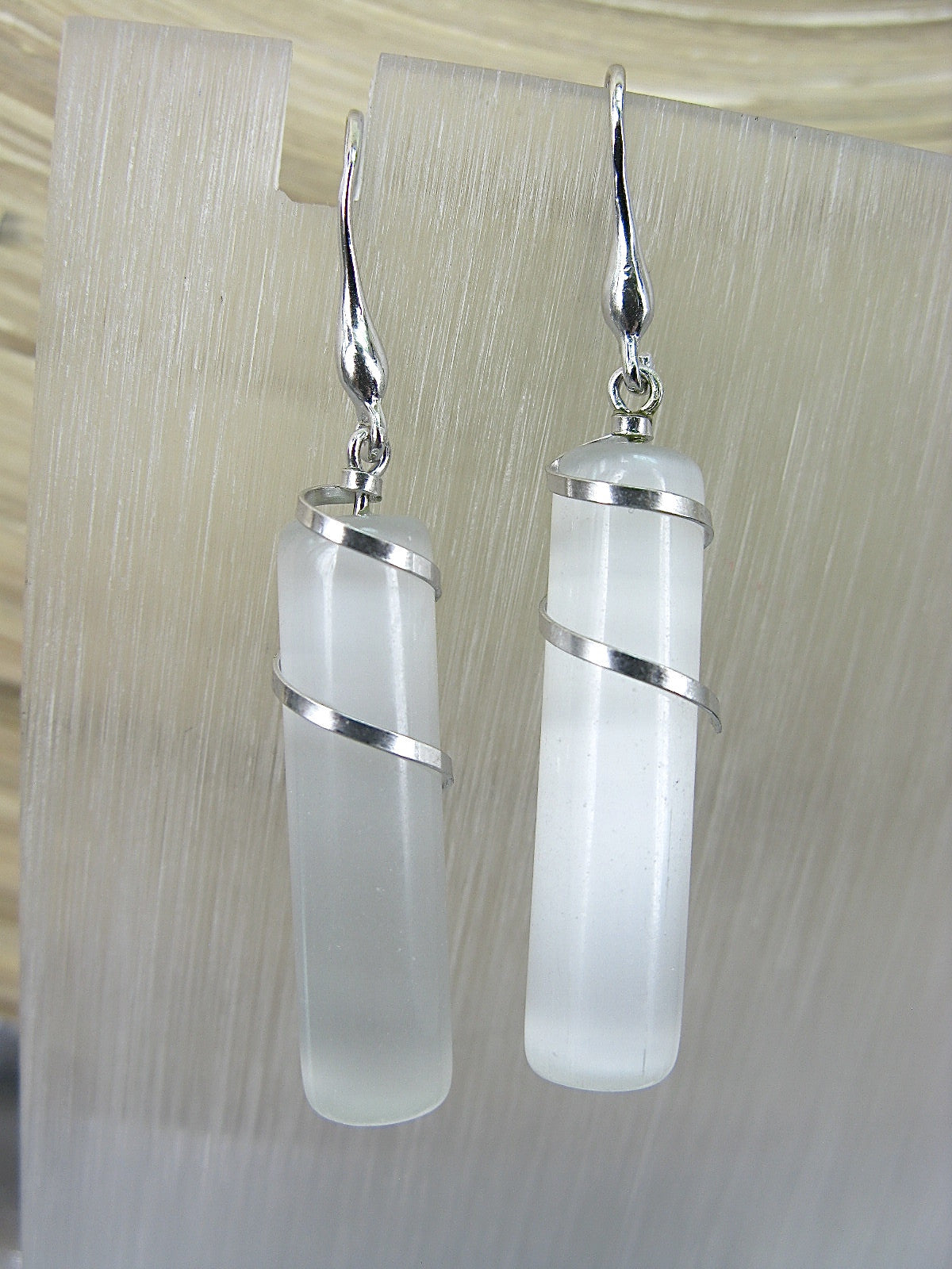 Chalcedony Cylinder Wrap Dangle 925 Sterling Silver Earrings Earrings Faith Owl - Faith Owl