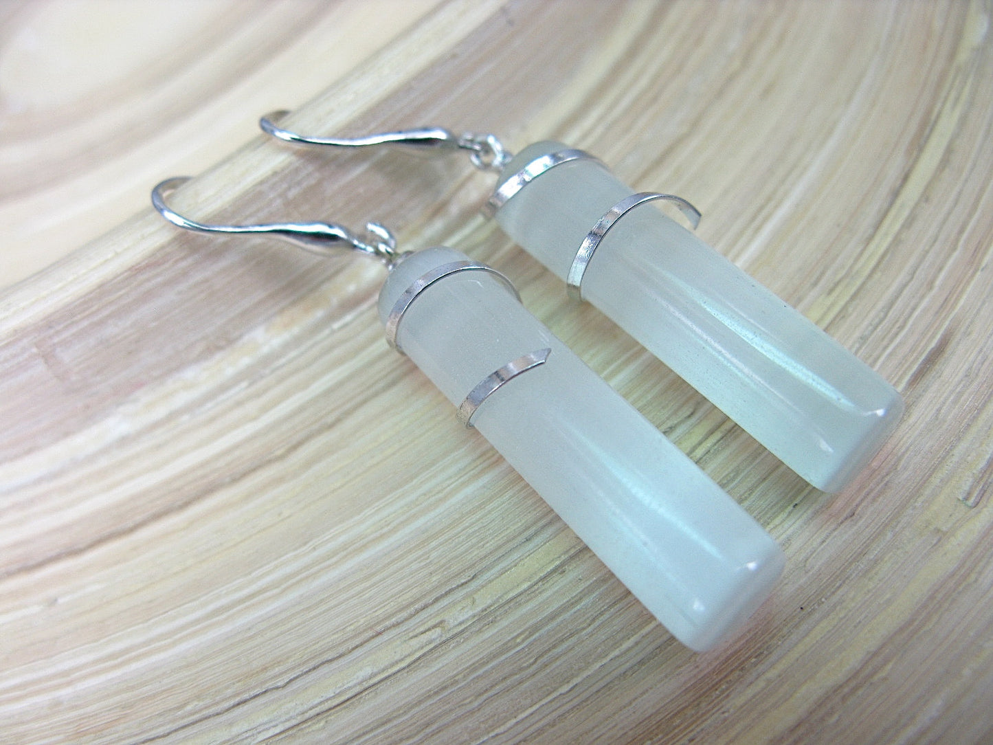 Chalcedony Cylinder Wrap Dangle 925 Sterling Silver Earrings Earrings - Faith Owl