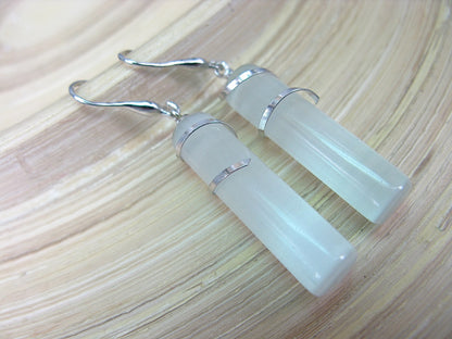 Chalcedony Cylinder Wrap Dangle 925 Sterling Silver Earrings Earrings - Faith Owl