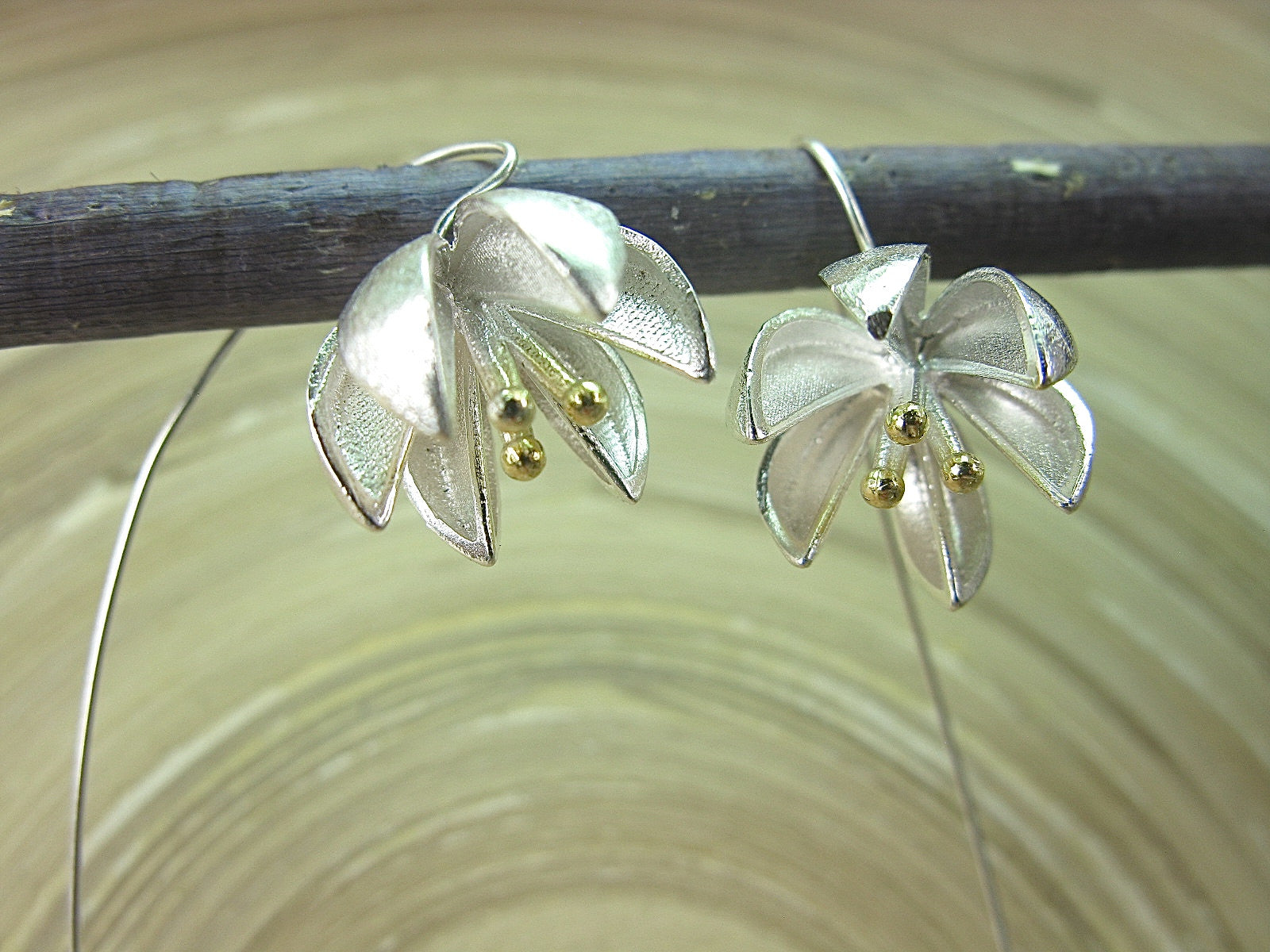 Flower Vermeil 925 Sterling Silver Long Ear Wire Earrings Earrings - Faith Owl