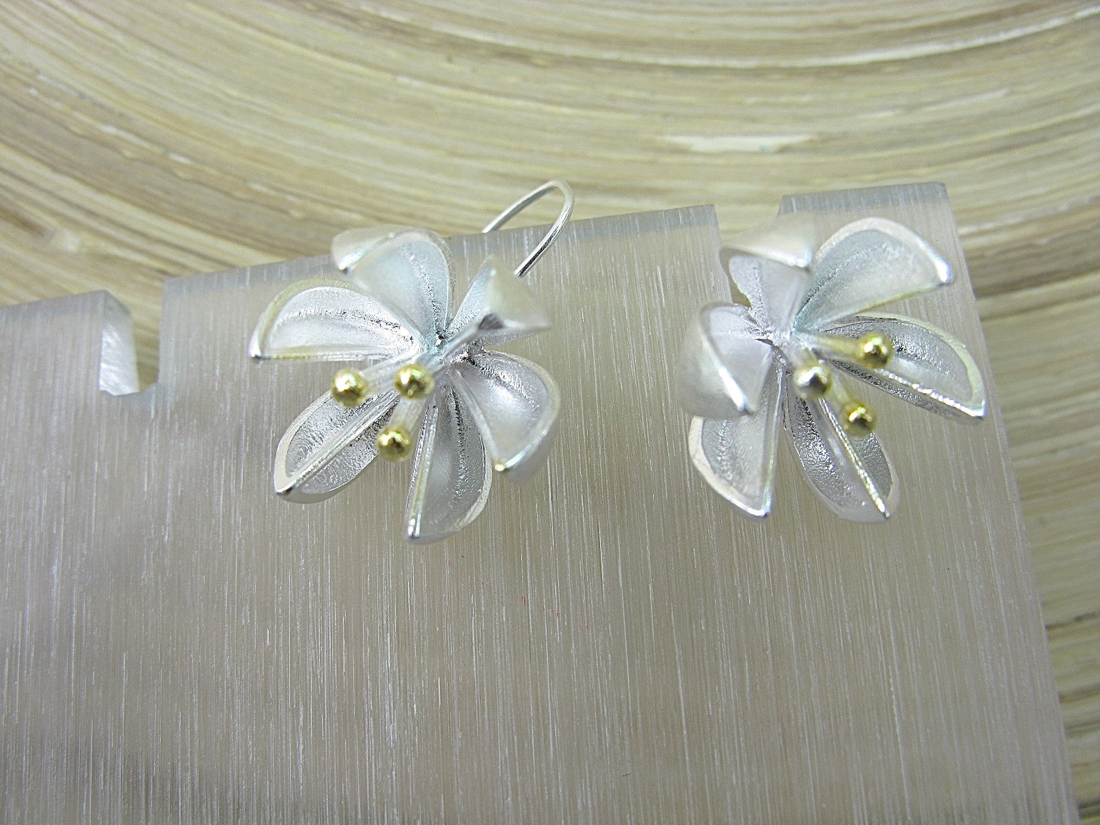 Flower Vermeil 925 Sterling Silver Long Ear Wire Earrings Earrings - Faith Owl