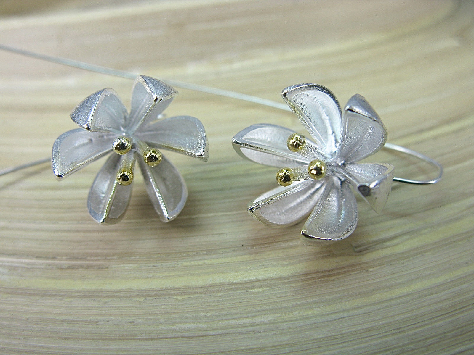 Flower Vermeil 925 Sterling Silver Long Ear Wire Earrings Earrings Faith Owl - Faith Owl