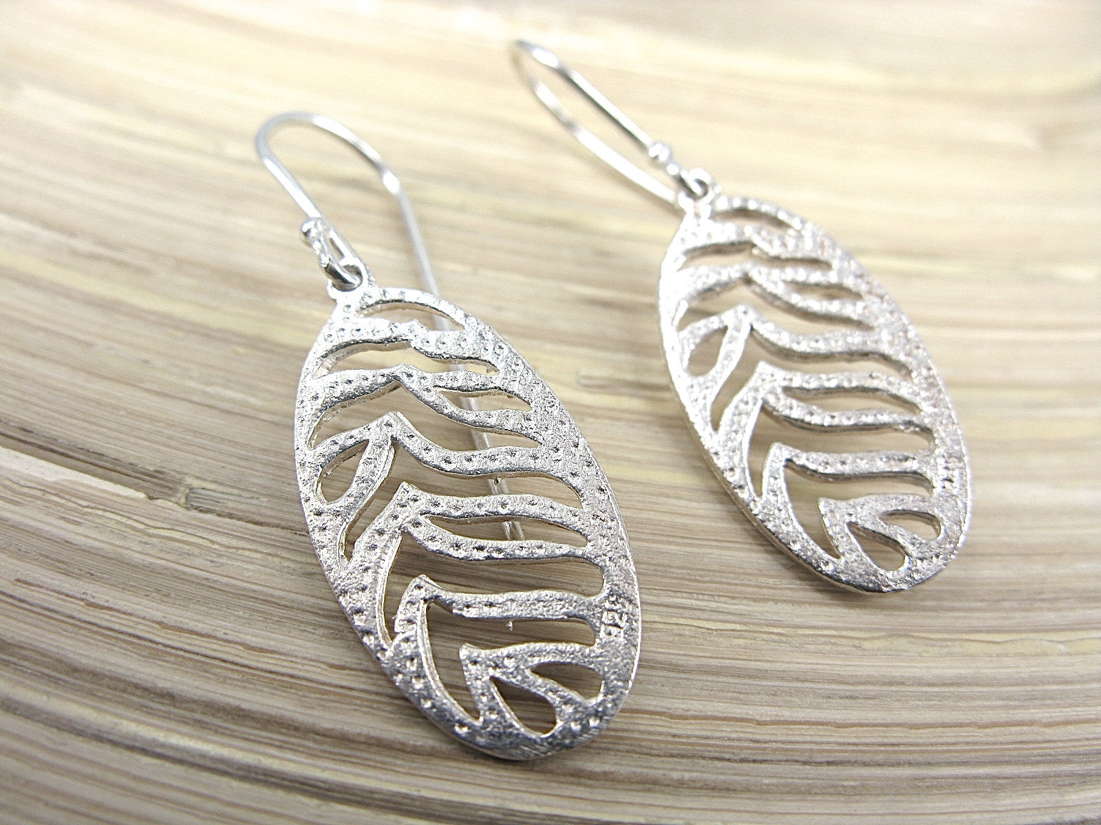 Leaf Filigree Lace Hammered Dangle 925 Sterling Silver Earrings Earrings Faith Owl - Faith Owl