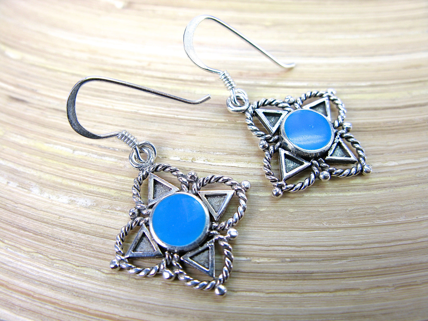 Turquoise Tribal Dangle 925 Sterling Silver Earrings