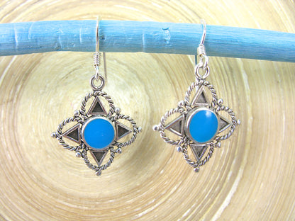 Turquoise Tribal Dangle 925 Sterling Silver Earrings