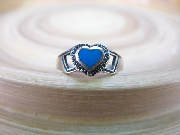 Turquoise Heart Oxidized Ring in 925 Sterling Silver