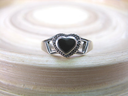 Onyx Heart Oxidized Ring in 925 Sterling Silver