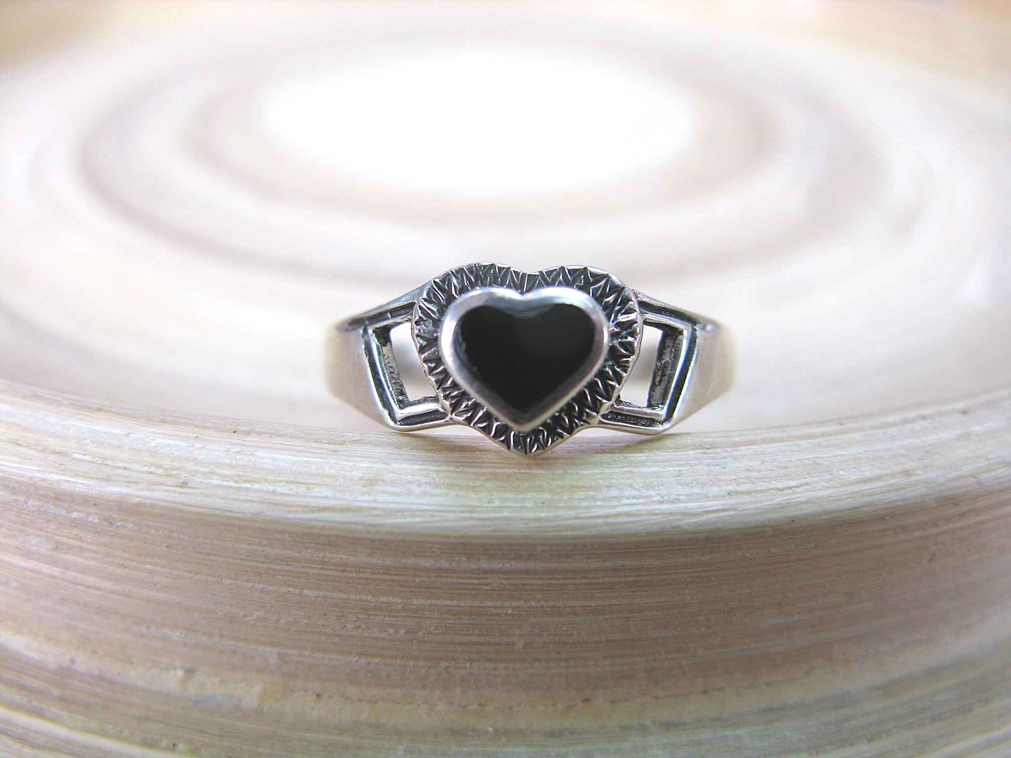 Onyx Heart Oxidized Ring in 925 Sterling Silver