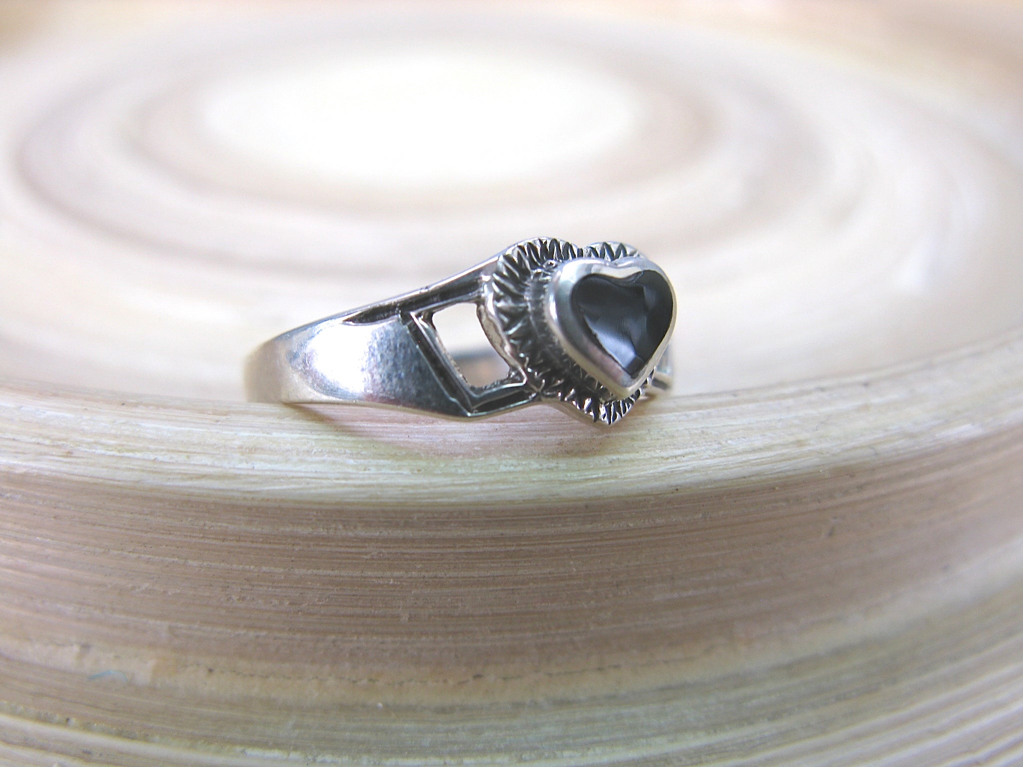 Onyx Heart Oxidized Ring in 925 Sterling Silver