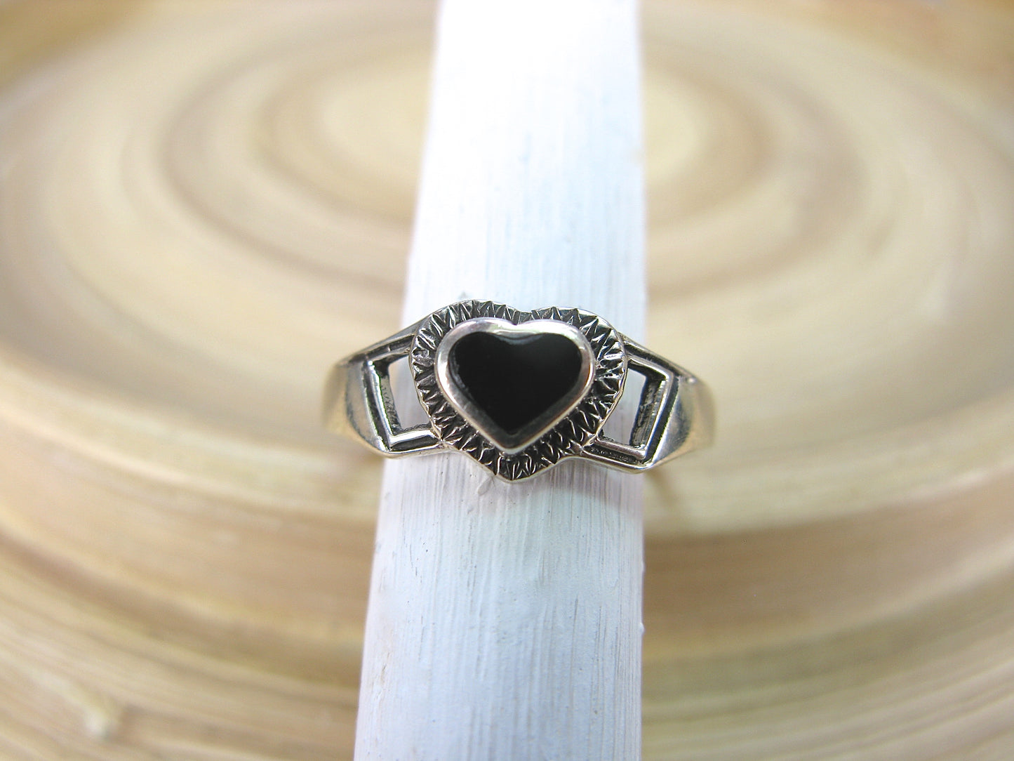 Onyx Heart Oxidized Ring in 925 Sterling Silver