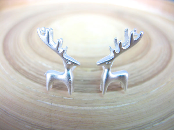 3D Reindeer 925 Sterling Silver Stud Earrings
