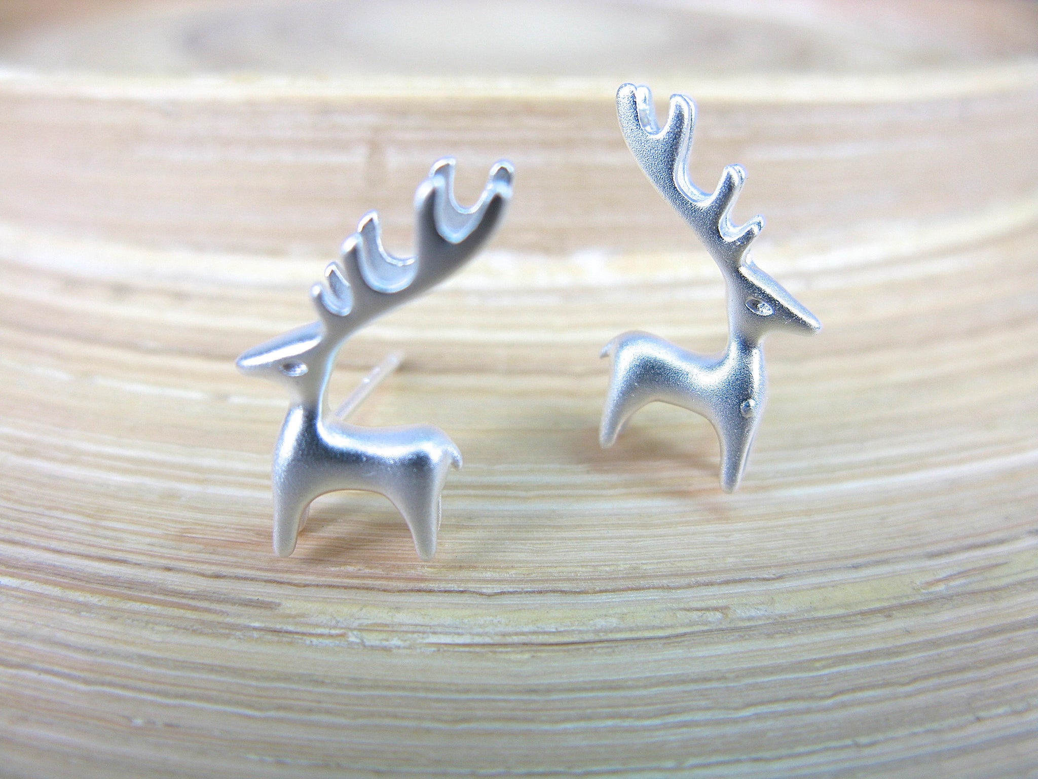 3D Reindeer 925 Sterling Silver Stud Earrings