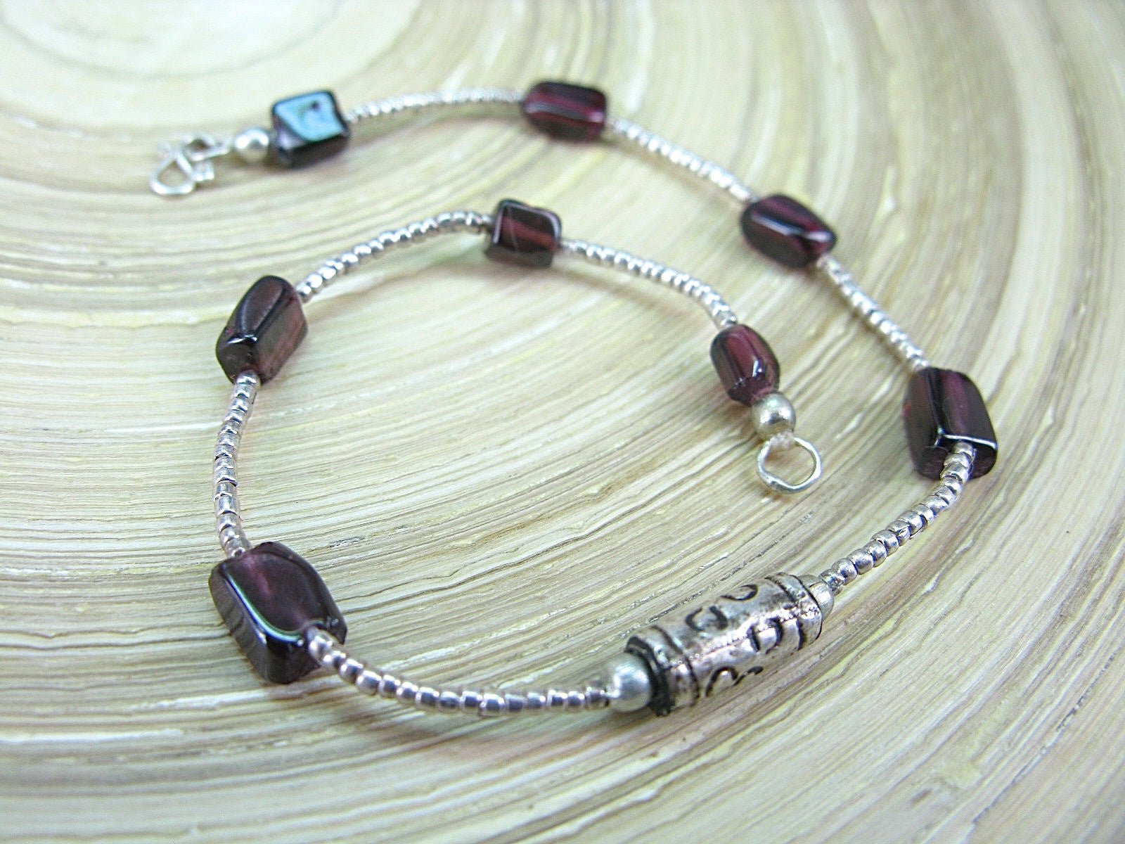 Garnet Bead Tribal Oxidized 925 Sterling Silver Bracelet Bracelet Faith Owl - Faith Owl