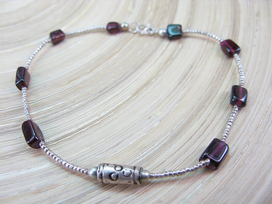 Garnet Bead Tribal Oxidized 925 Sterling Silver Bracelet Bracelet - Faith Owl