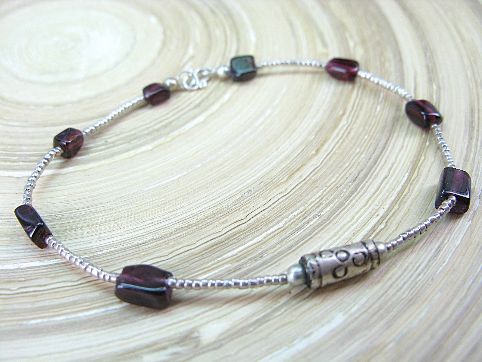 Garnet Bead Tribal Oxidized 925 Sterling Silver Bracelet Bracelet Faith Owl - Faith Owl