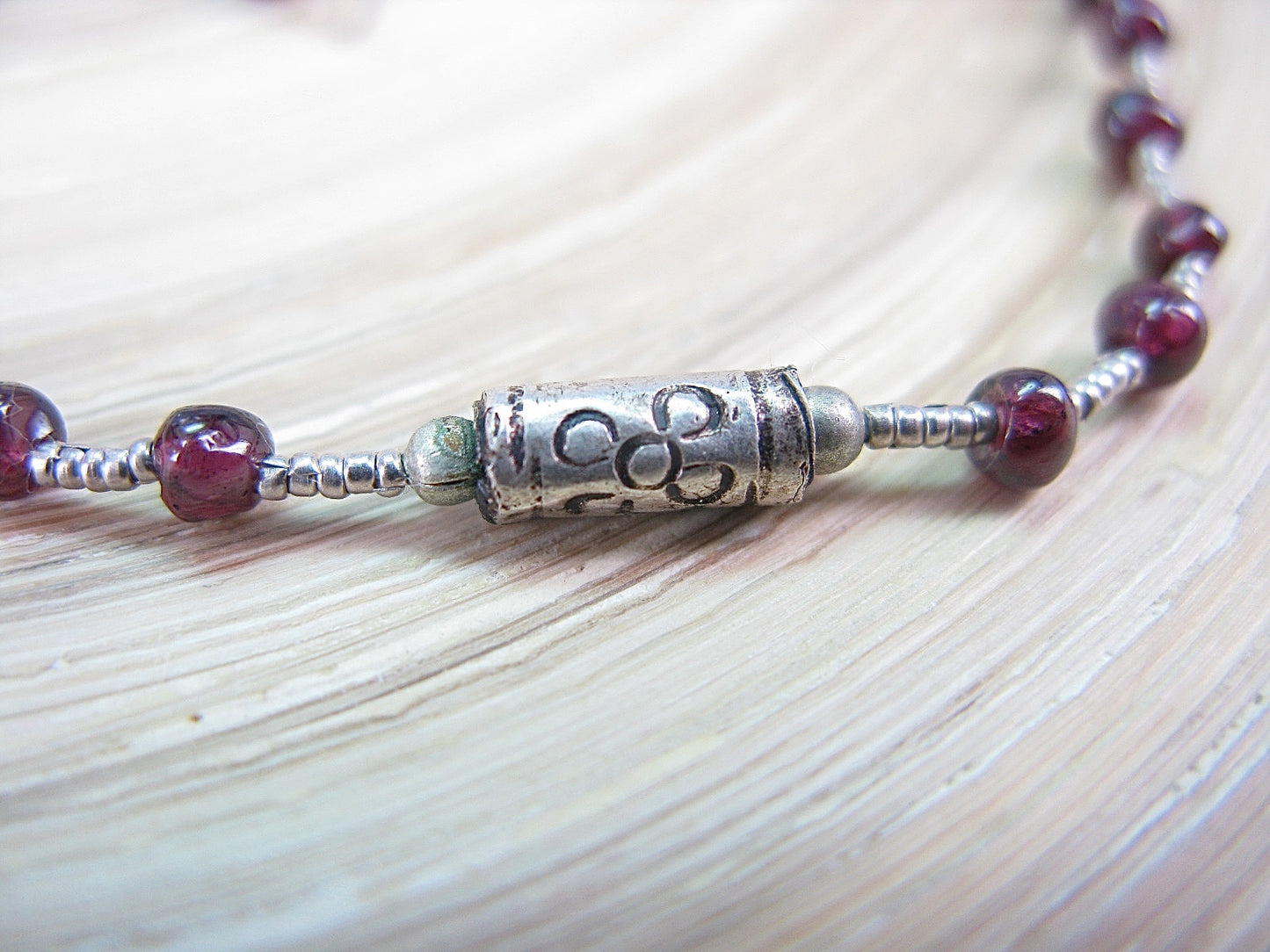 Garnet Bead Tribal Oxidized 925 Sterling Silver Bracelet Bracelet Faith Owl - Faith Owl