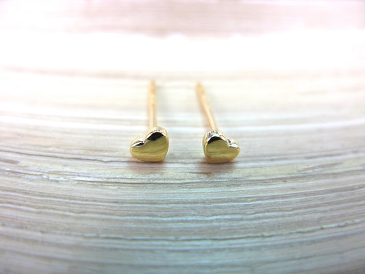 Tiny Heart Gold Plated 925 Sterling Silver Minimalist Stud Earrings