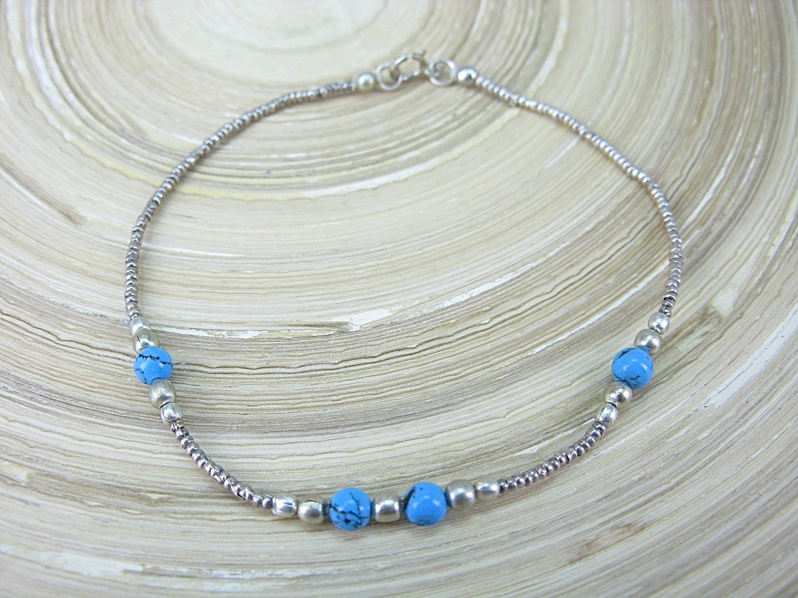 Turquoise Bead Tribal Oxidized 925 Sterling Silver Bracelet