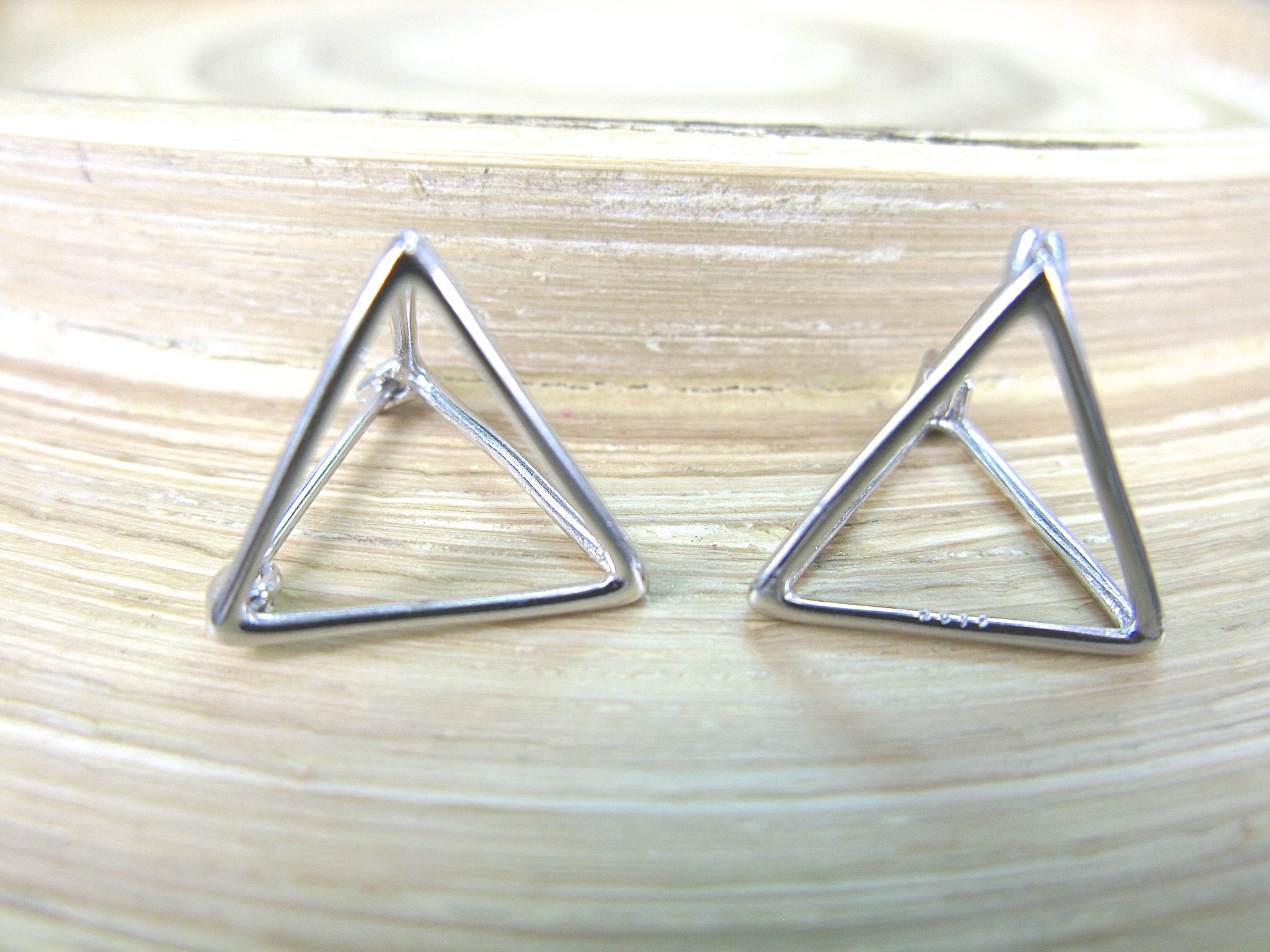 3D Geometric Triangle Hoop Earrings in 925 Sterling Silver