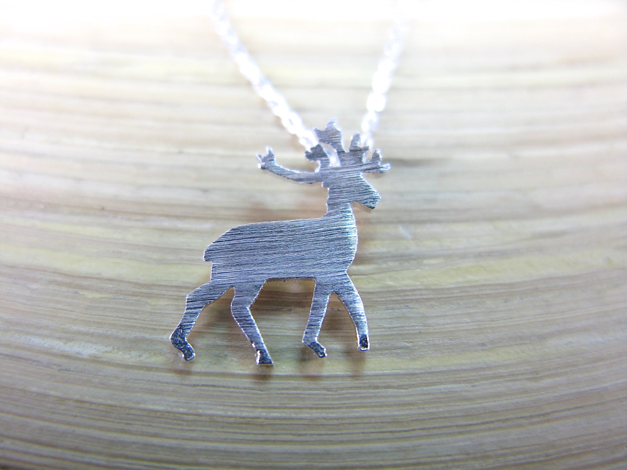 Deer Reindeer Pendant Necklace in 925 Sterling Silver