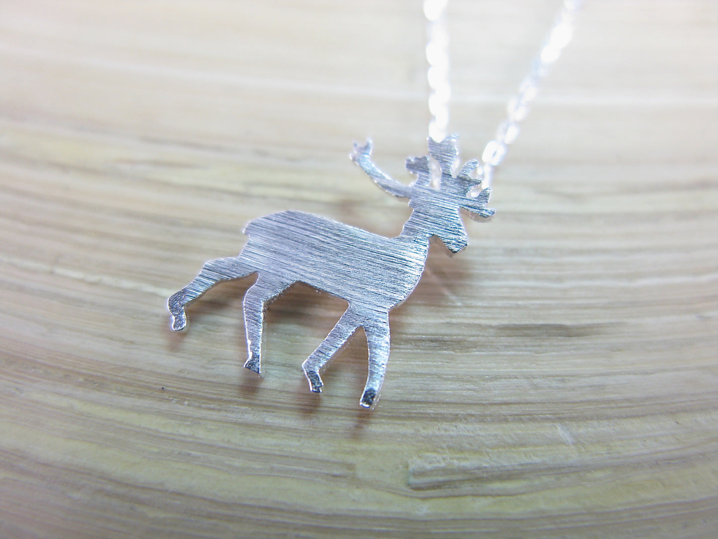 Deer Reindeer Pendant Necklace in 925 Sterling Silver