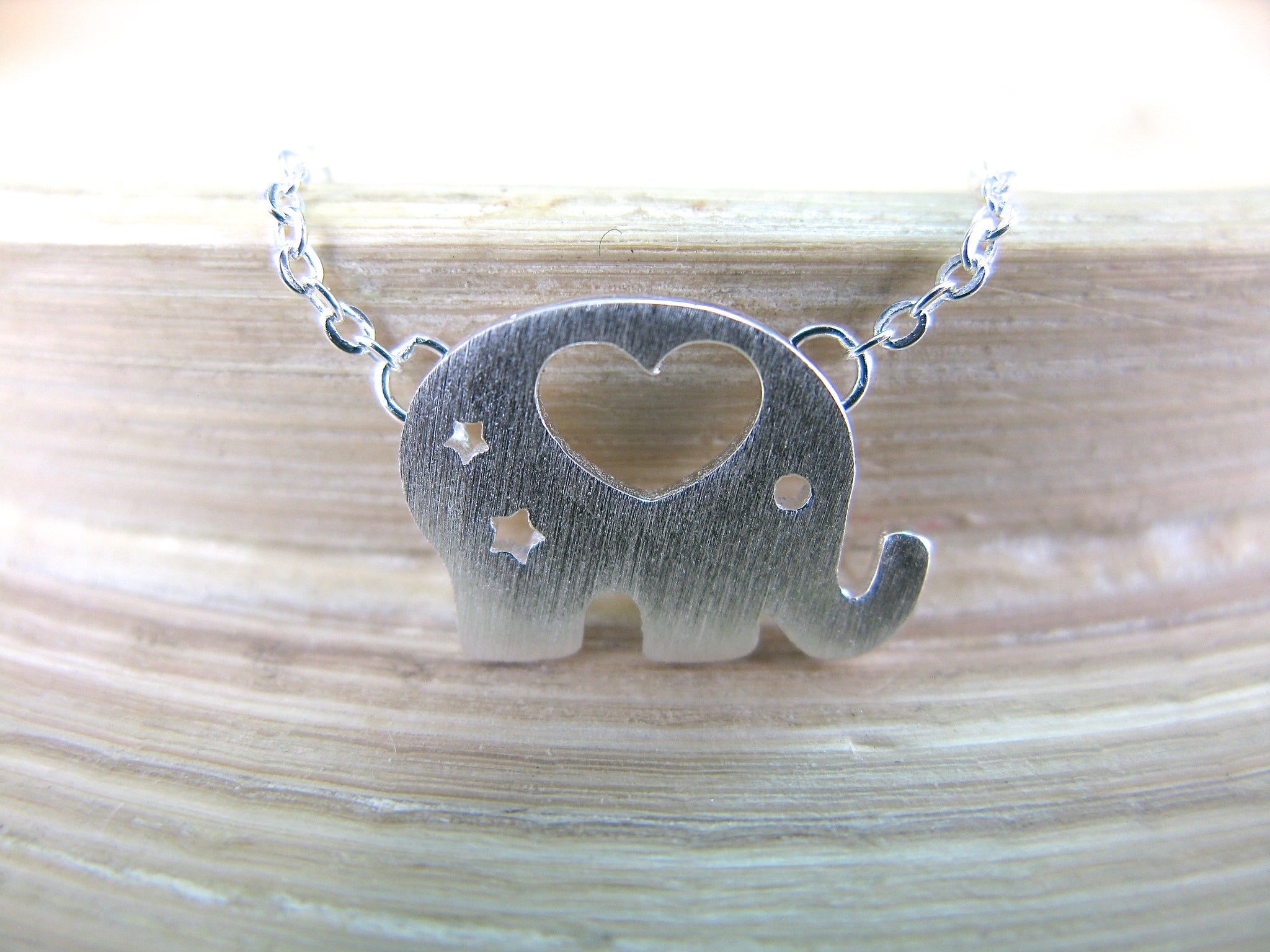 Elephant Heart Pendant Chain Necklace in 925 Sterling Silver