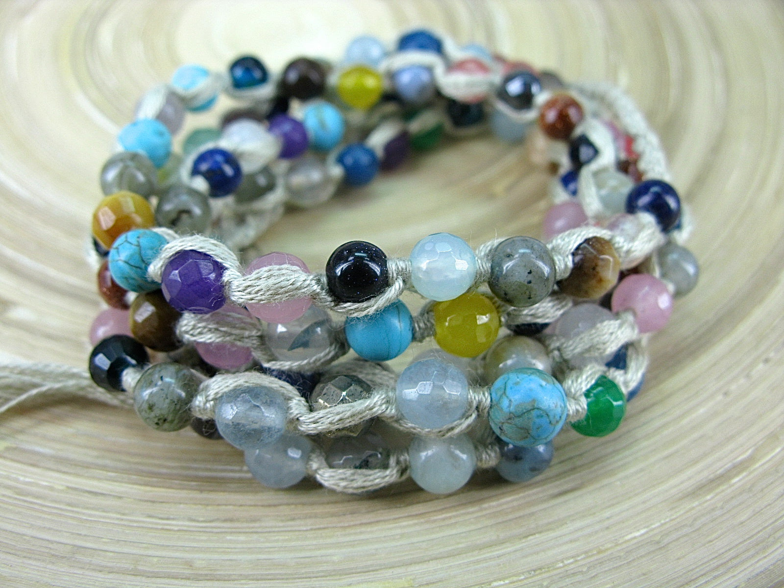 5 Wrap Handmade Color Natural Stone Hemp Bead Macrame Bracelet Bracelet - Faith Owl