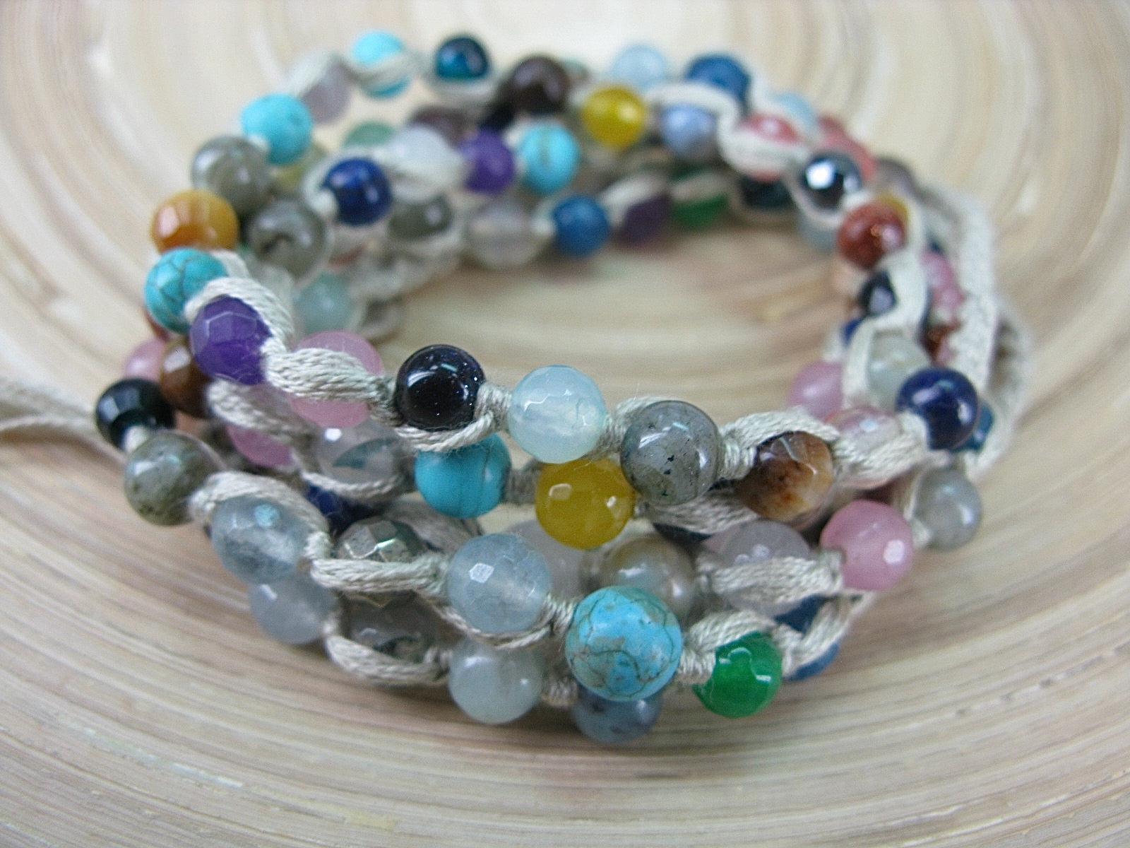5 Wrap Handmade Color Natural Stone Hemp Bead Macrame Bracelet Bracelet - Faith Owl