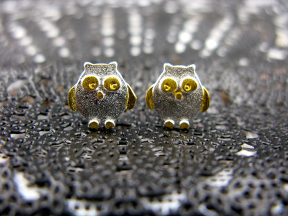 Owl Gold Plated 925 Sterling Silver Earrings Stud Faith Owl - Faith Owl